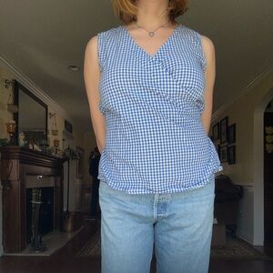 Blue Gingham Sleeveless Top